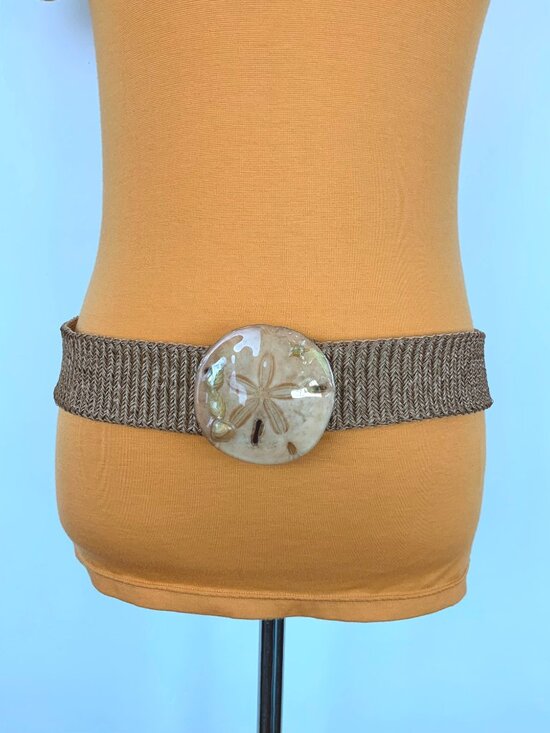 Vintage Sand Dollar Charmant Belt Beverly Hills Stretchy Beach Cottagecore Sz XL main image 13